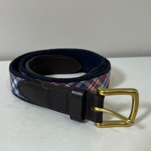 Men's Vineyard Vines Size 32 Plaid Leather Belt with Gold Buckle